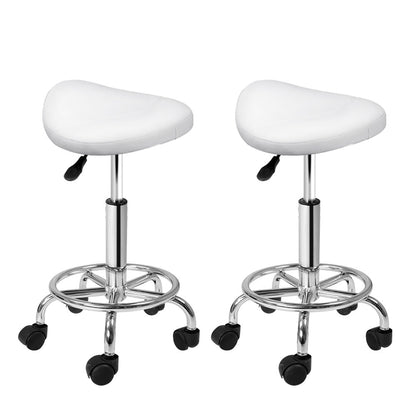 Artiss 2x Salon Stool Saddle Swivel Chair White - Cosy Abode