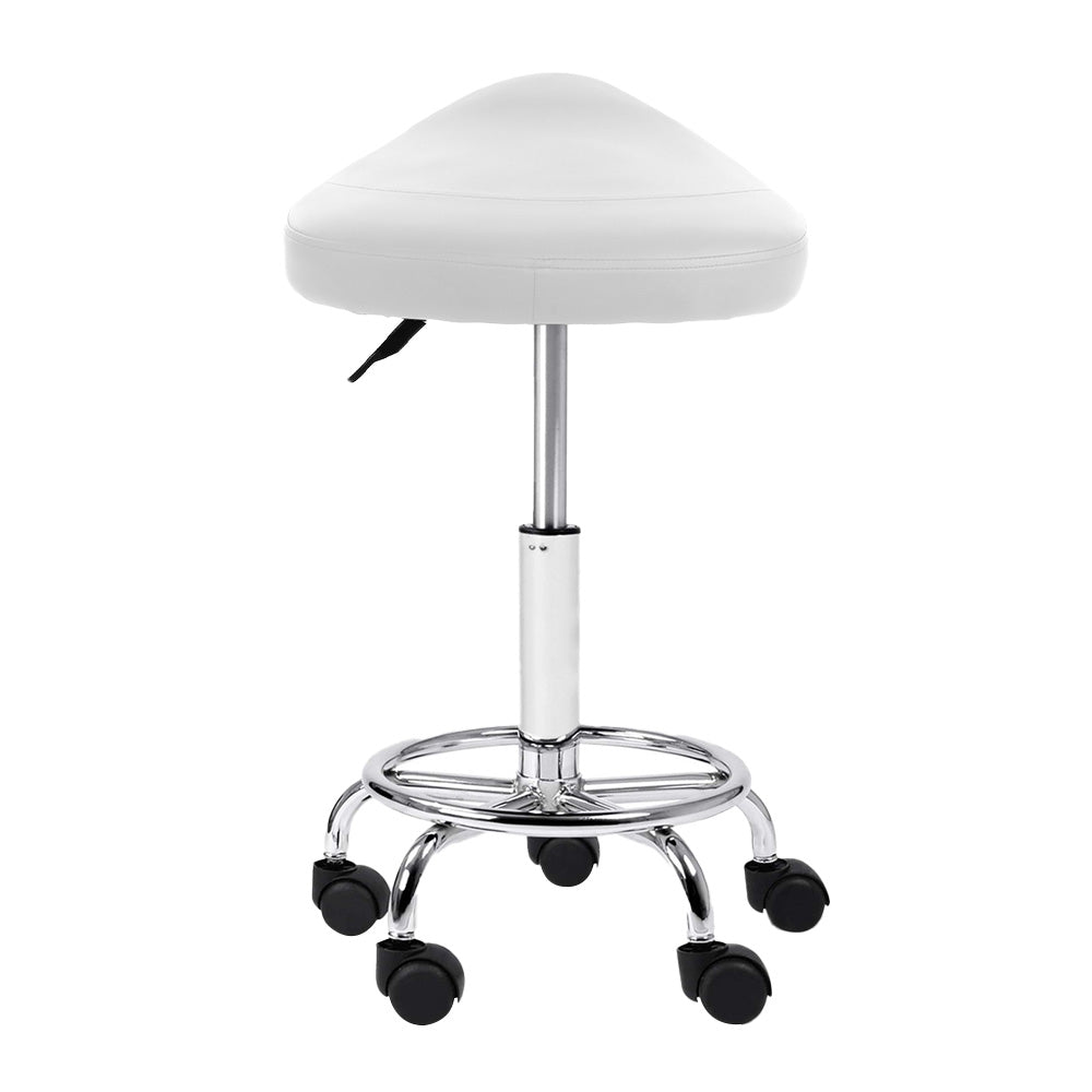 Artiss 2x Salon Stool Saddle Swivel Chair White - Cosy Abode