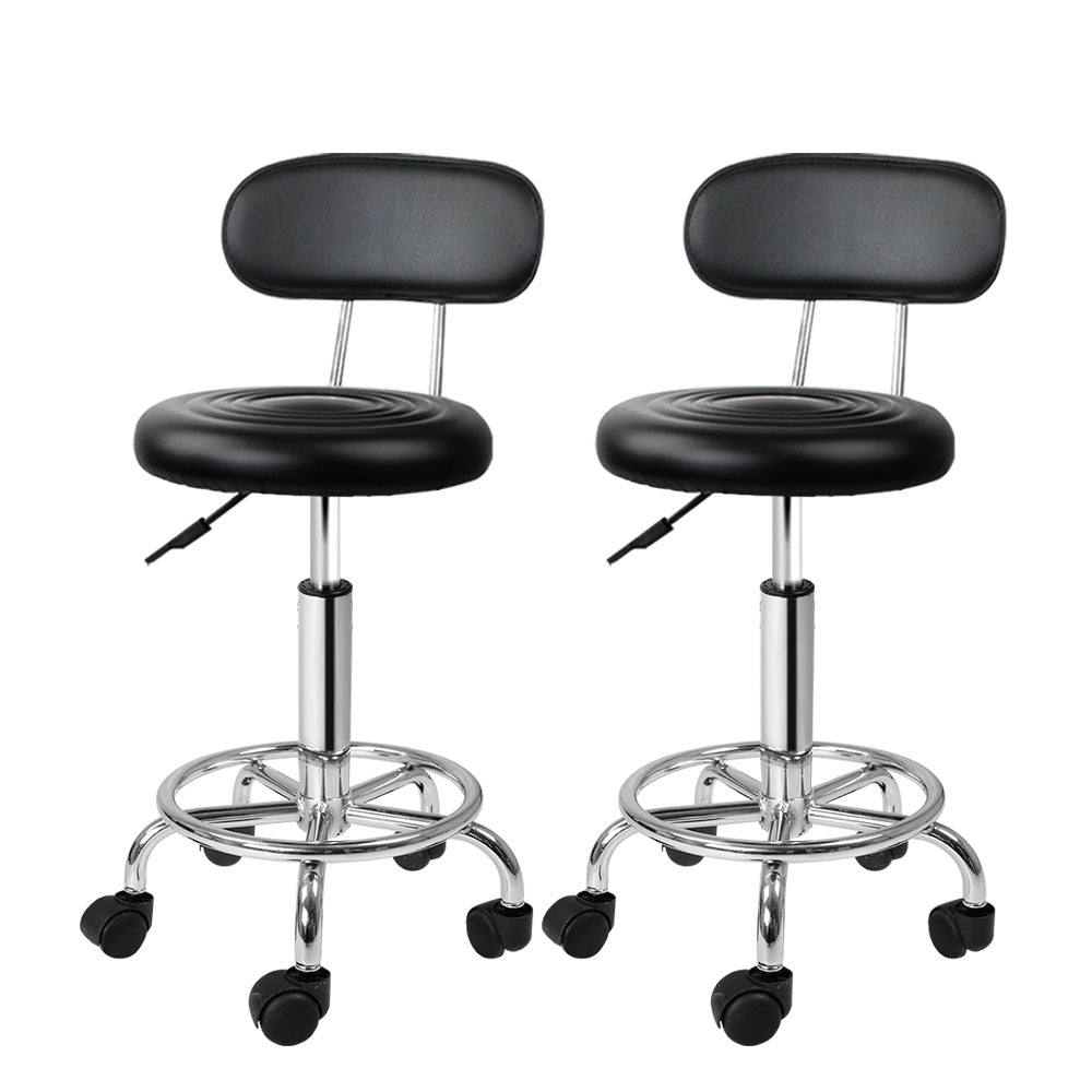 Artiss 2x Salon Stool Swivel Chair Backrest Black - Cosy Abode