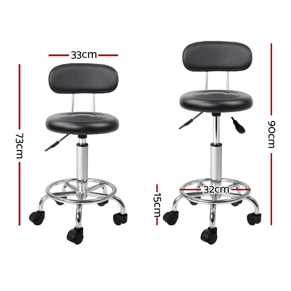 Artiss 2x Salon Stool Swivel Chair Backrest Black - Cosy Abode