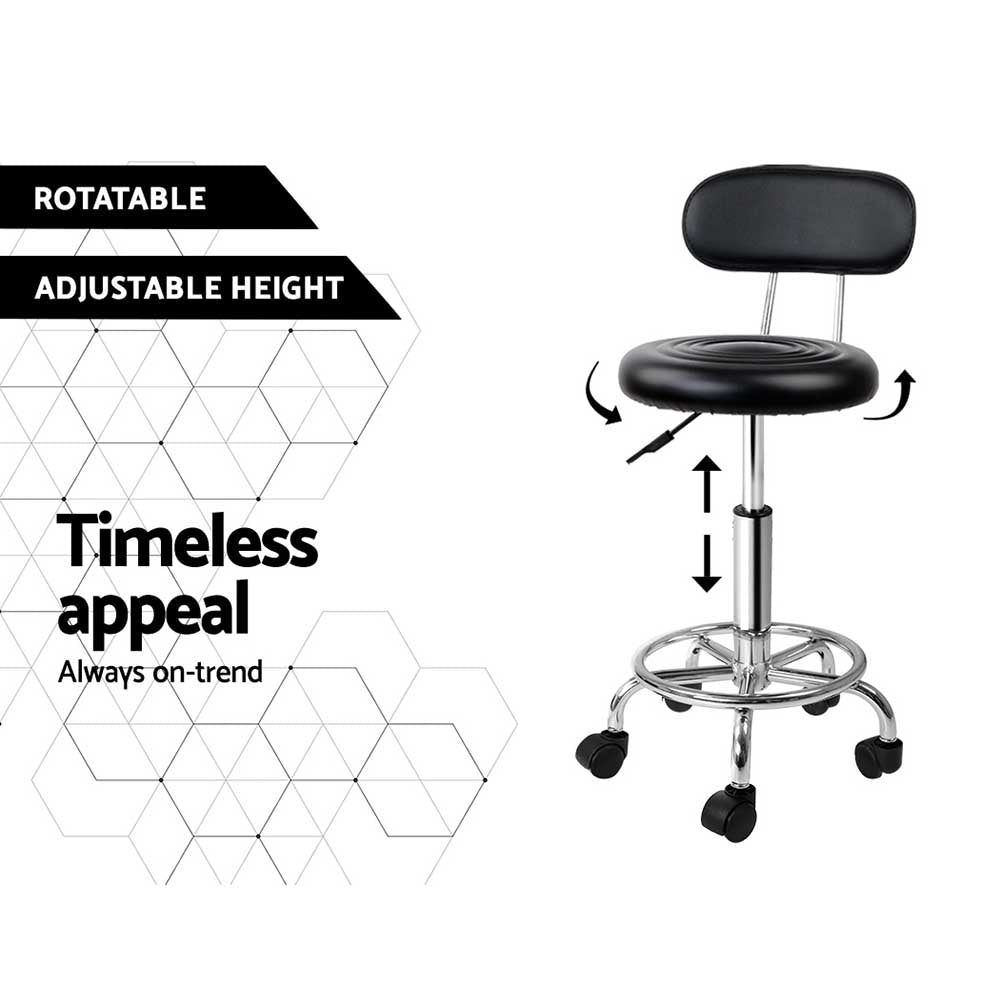 Artiss 2x Salon Stool Swivel Chair Backrest Black - Cosy Abode