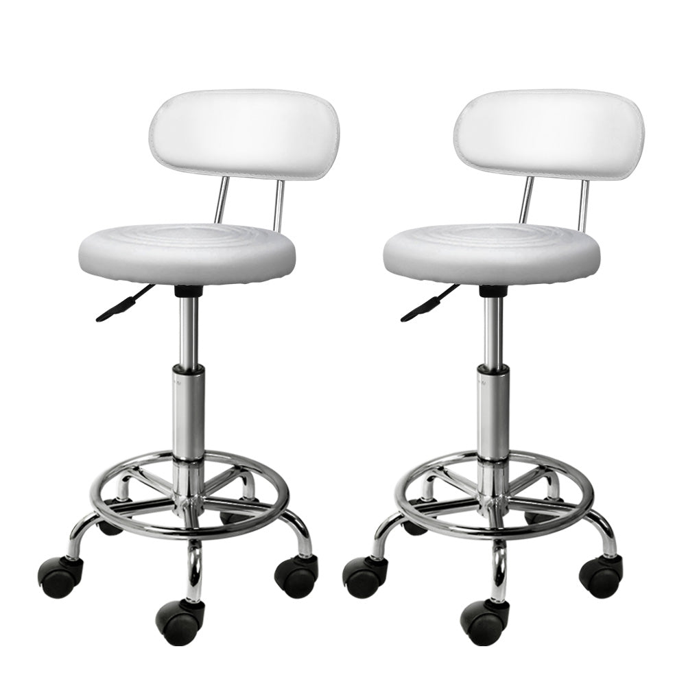 Artiss 2x Salon Stool Swivel Chair Backrest White - Cosy Abode