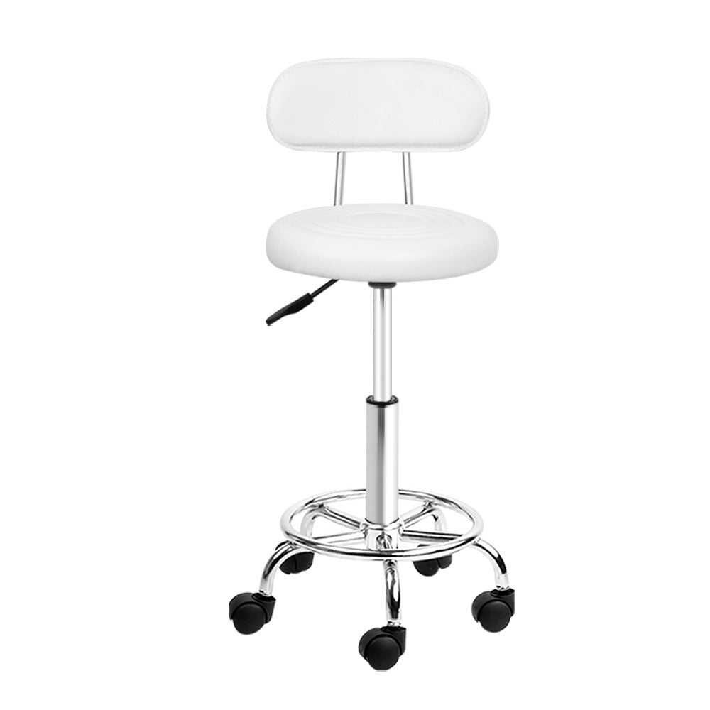 Artiss 2x Salon Stool Swivel Chair Backrest White - Cosy Abode