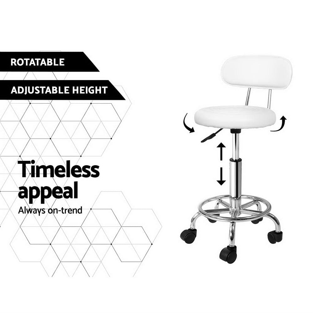 Artiss 2x Salon Stool Swivel Chair Backrest White - Cosy Abode