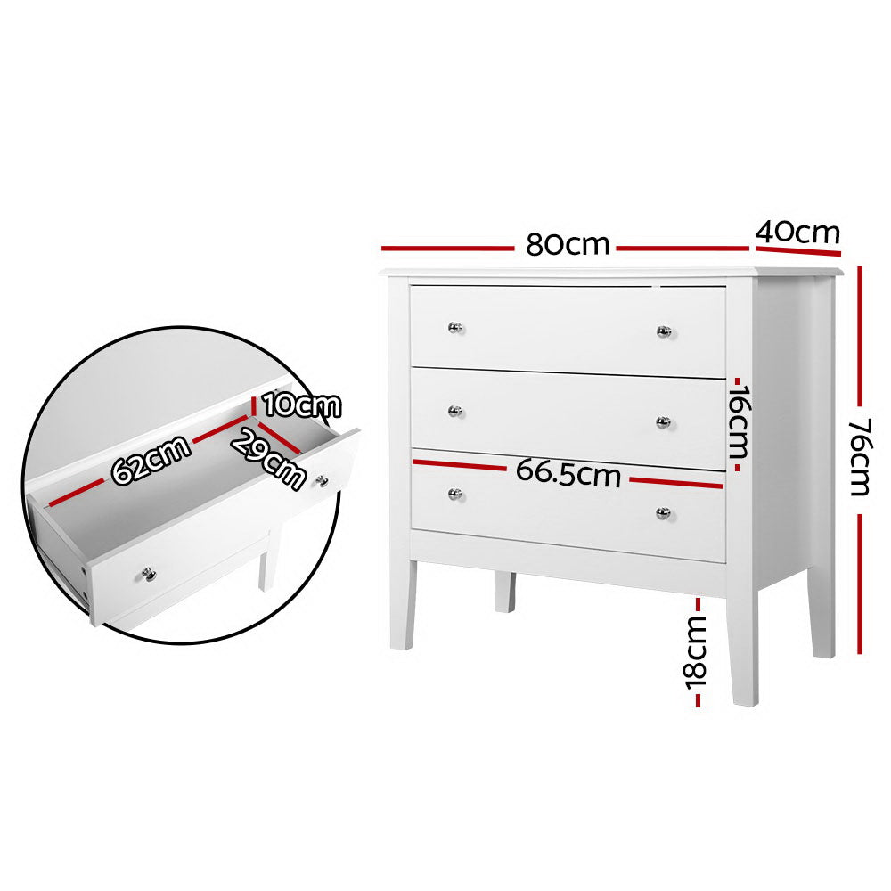 Artiss 3 Chest of Drawers - BRITTANY White - Cosy Abode