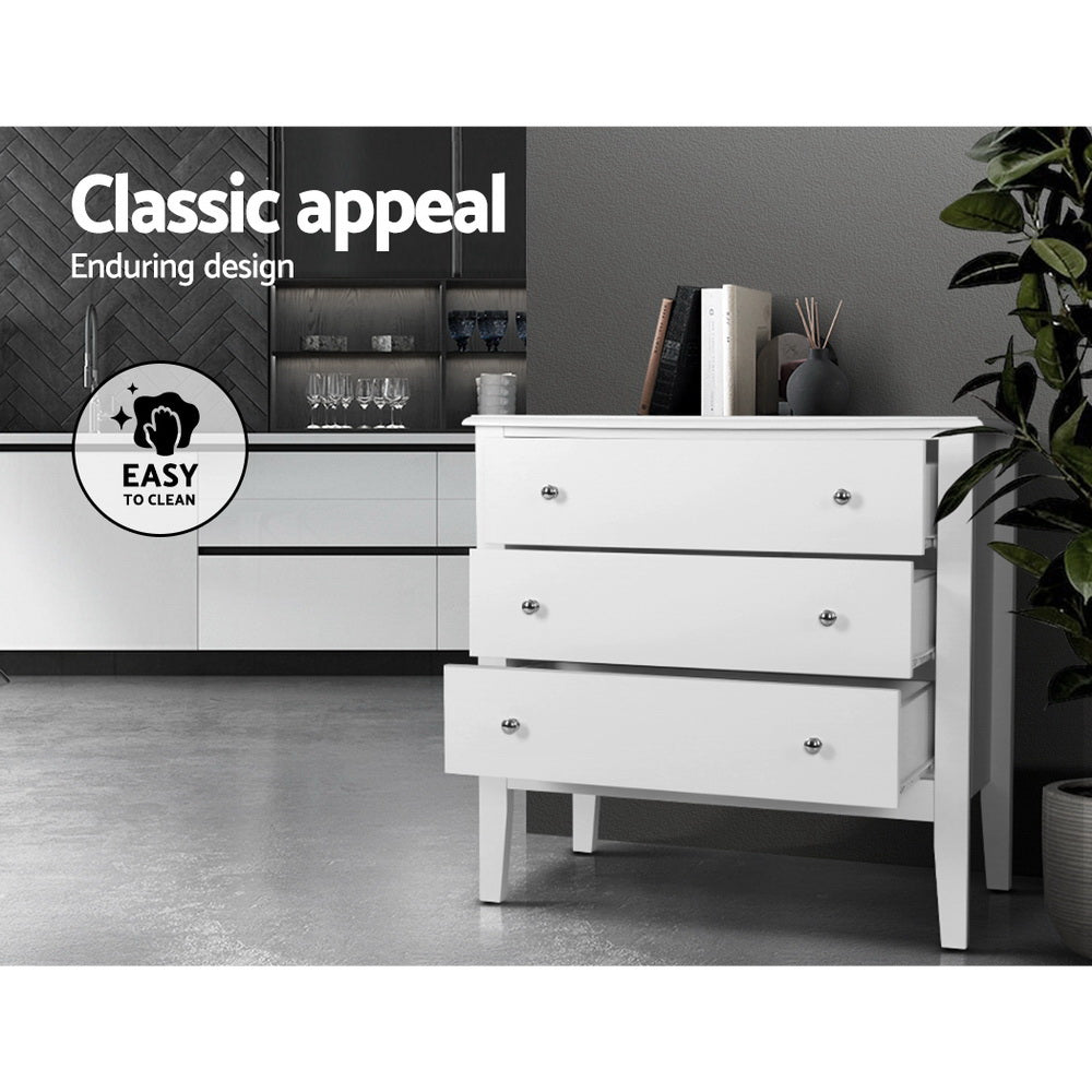 Artiss 3 Chest of Drawers - BRITTANY White - Cosy Abode