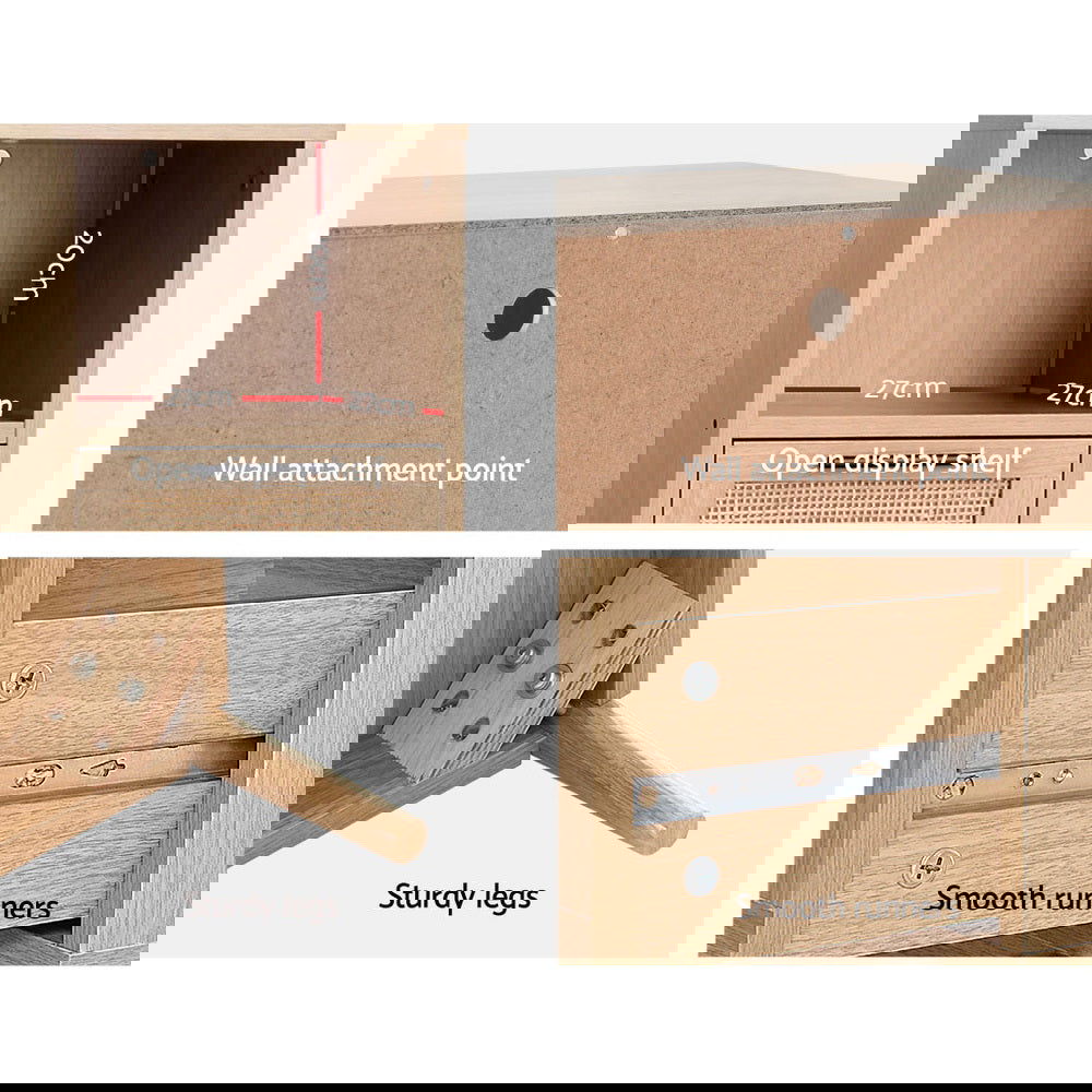 Artiss 3 Chest of Drawers with Shelf - BRIONY Oak - Cosy Abode