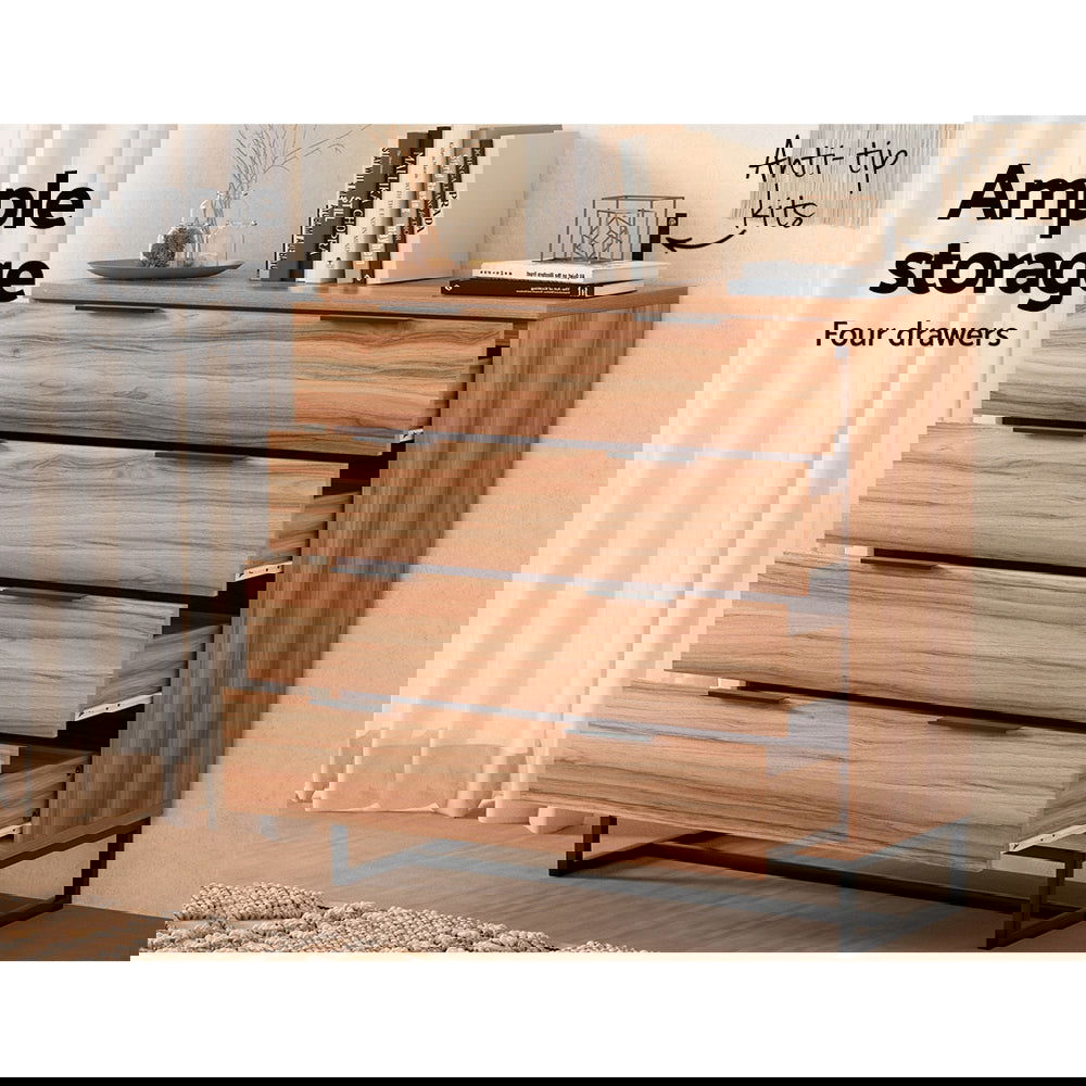 Artiss 4 Chest of Drawers Cabinet Dresser Table Tallboy Storage Bedroom Rust Oak - Cosy Abode