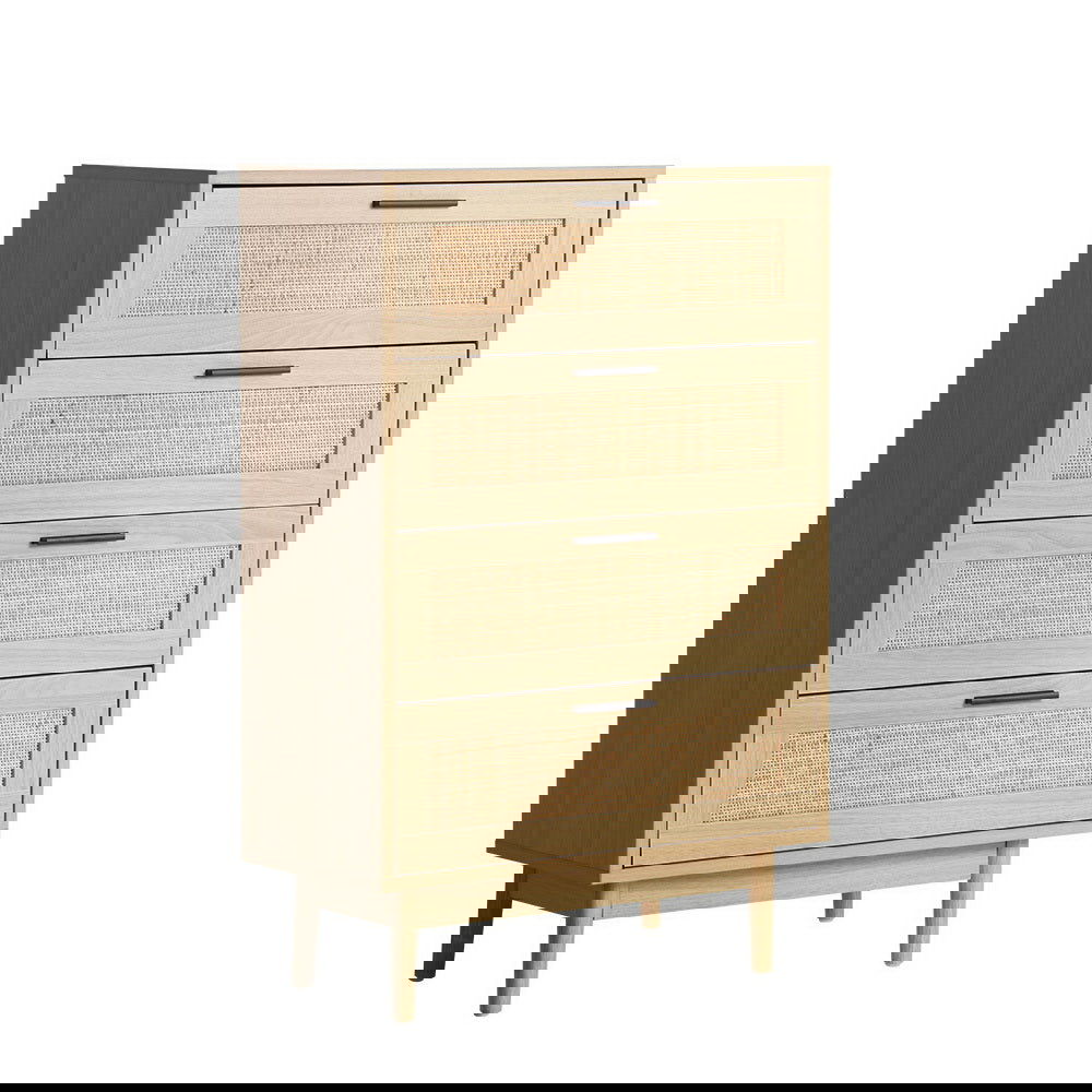 Artiss 4 Chest of Drawers Rattan Tallboy Pine - BRIONY - Cosy Abode