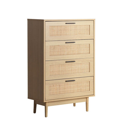Artiss 4 Chest of Drawers Rattan Tallboy Pine - BRIONY - Cosy Abode