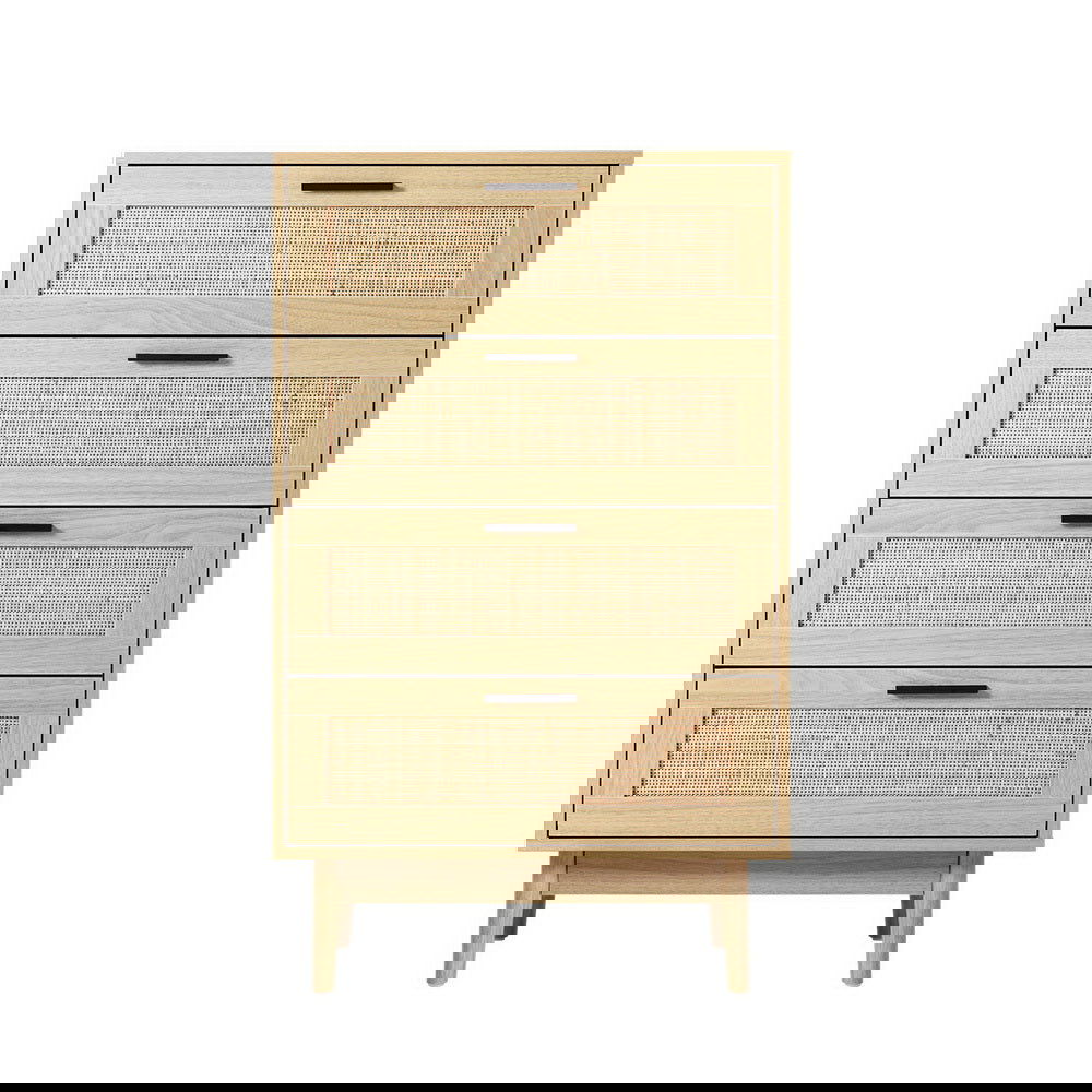 Artiss 4 Chest of Drawers Rattan Tallboy Pine - BRIONY - Cosy Abode