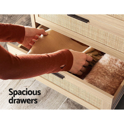 Artiss 4 Chest of Drawers Rattan Tallboy Pine - BRIONY - Cosy Abode