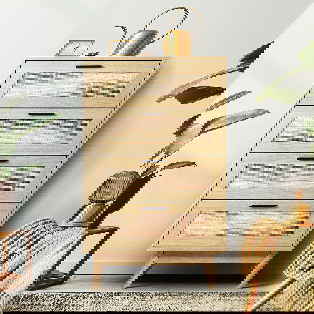 Artiss 4 Chest of Drawers Rattan Tallboy Pine - BRIONY - Cosy Abode