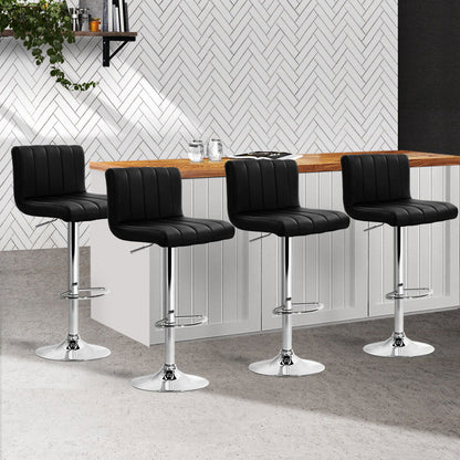 Artiss 4x Bar Stools Gas Lift Leather Black - Cosy Abode