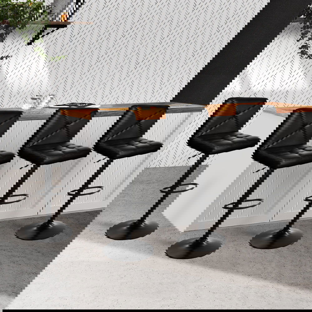 Artiss 4x Bar Stools Gas Lift Leather Chair Black - Cosy Abode