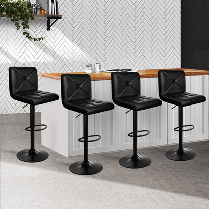 Artiss 4x Bar Stools Gas Lift Leather Chair Black - Cosy Abode