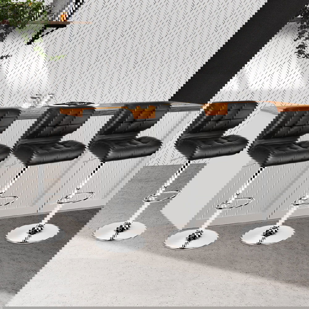 Artiss 4x Bar Stools Gas Lift Leather Padded Black - Cosy Abode