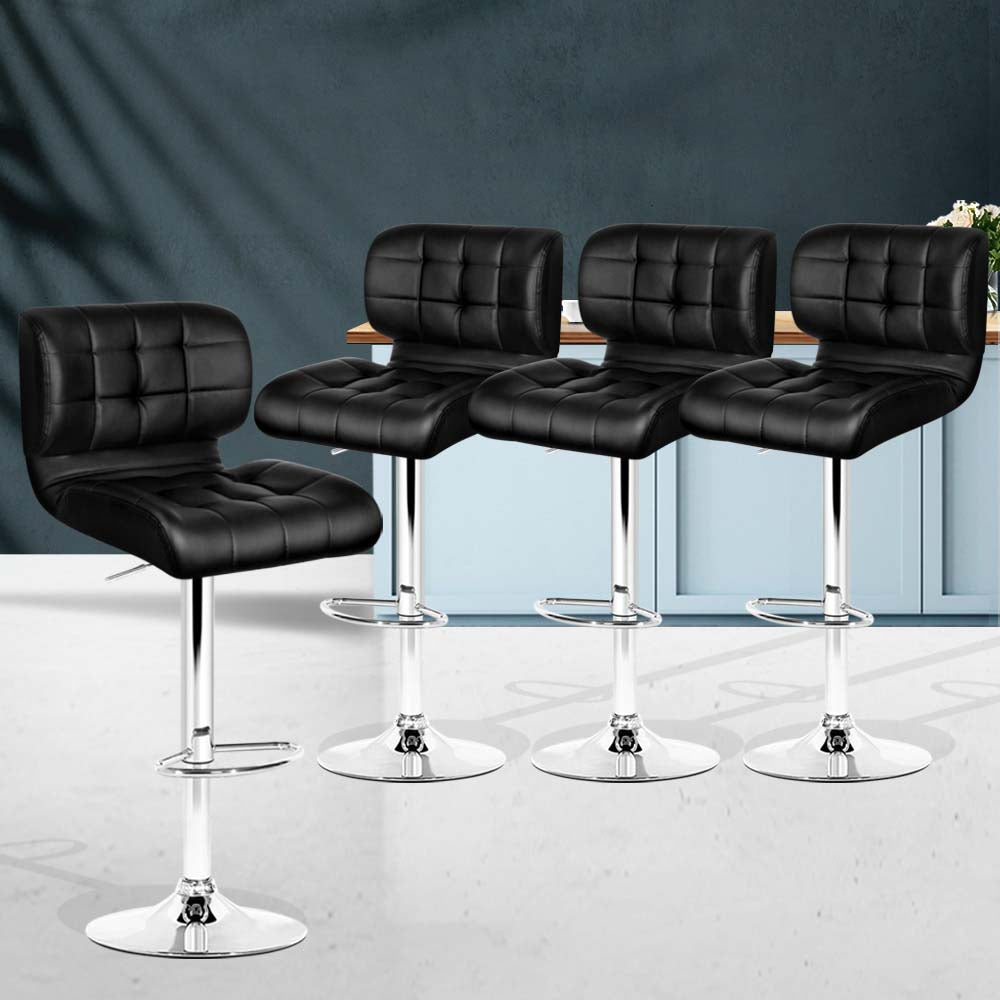 Artiss 4x Bar Stools Gas Lift Leather Padded Black - Cosy Abode