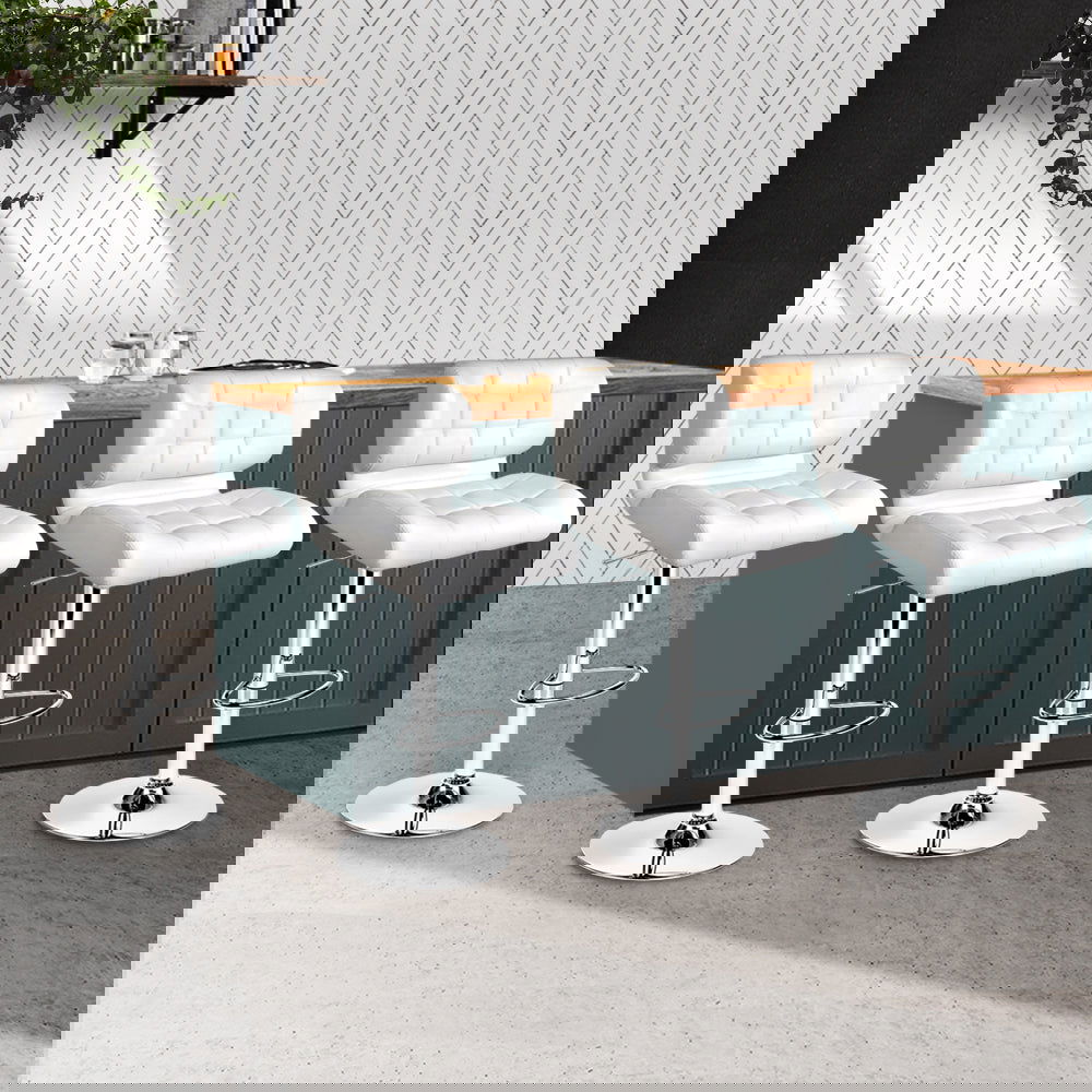 Artiss 4x Bar Stools Gas Lift Leather Padded White - Cosy Abode