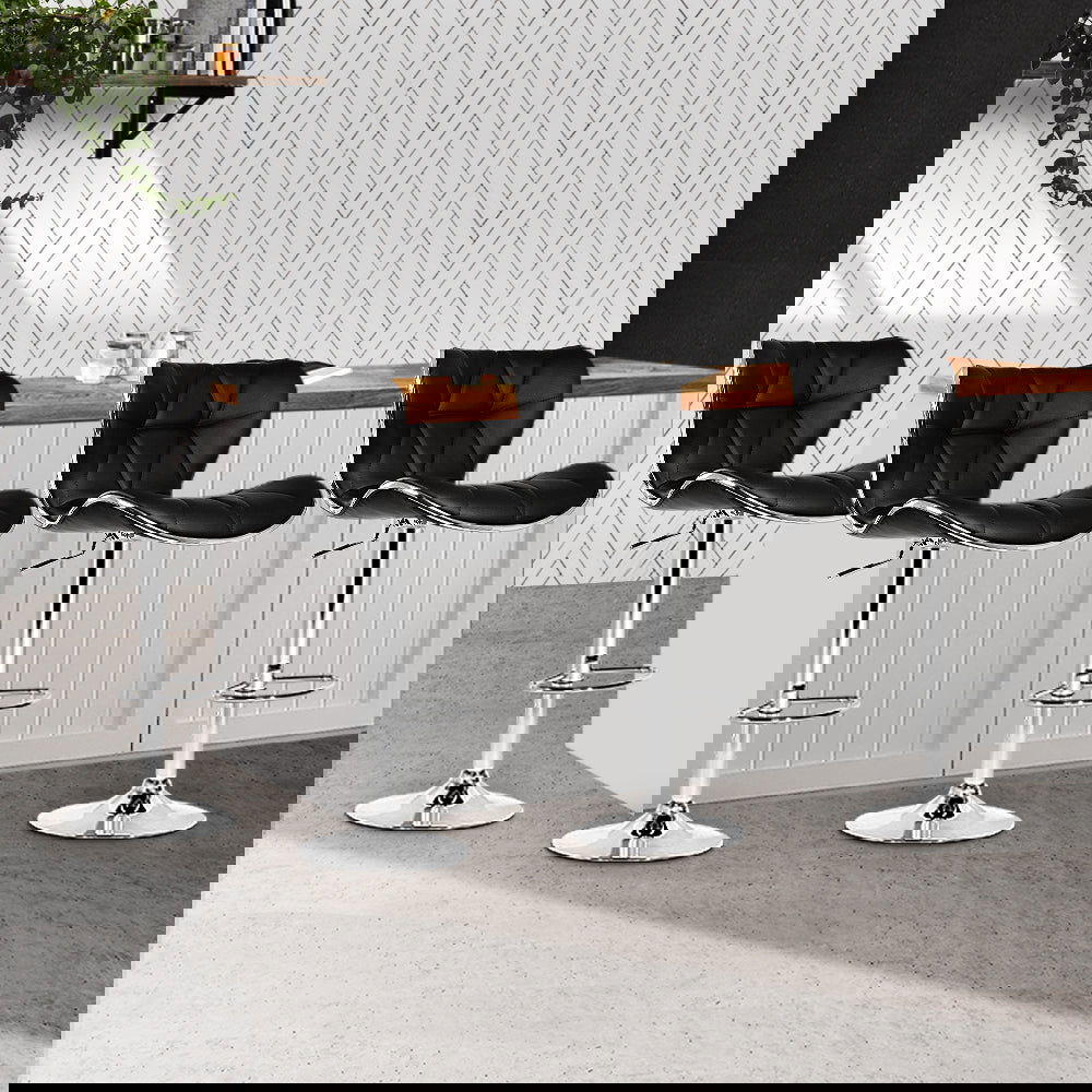 Artiss 4x Bar Stools Gas Lift Leather Seat Black - Cosy Abode