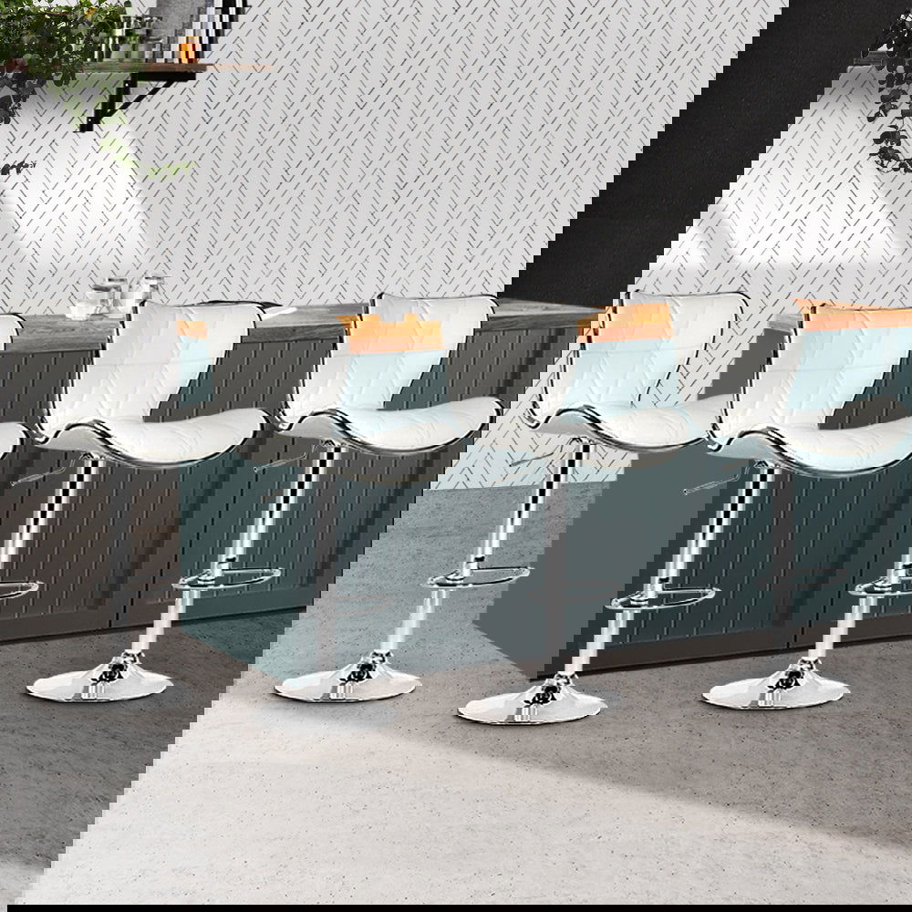 Artiss 4x Bar Stools Gas Lift Leather Seat White - Cosy Abode