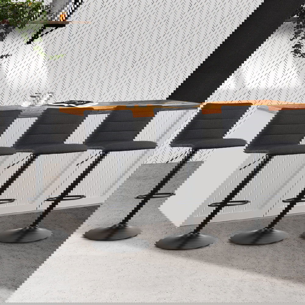 Artiss 4x Bar Stools Gas Lift Linen Fabric Black - Cosy Abode