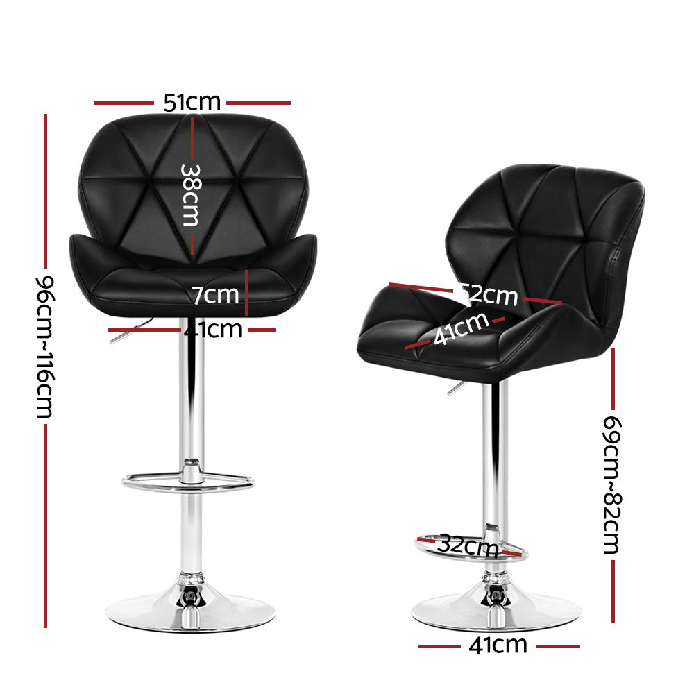 Artiss 4x Bar Stools Gas Lift Padded Leather Black - Cosy Abode