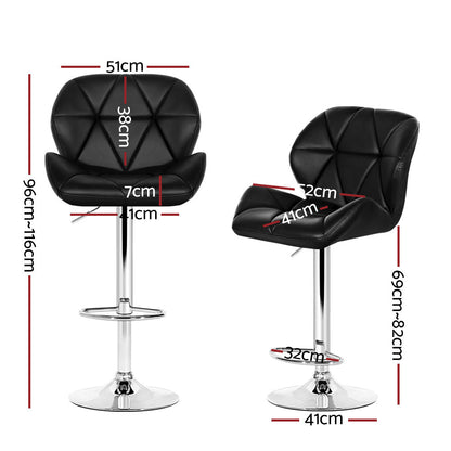 Artiss 4x Bar Stools Gas Lift Padded Leather Black - Cosy Abode