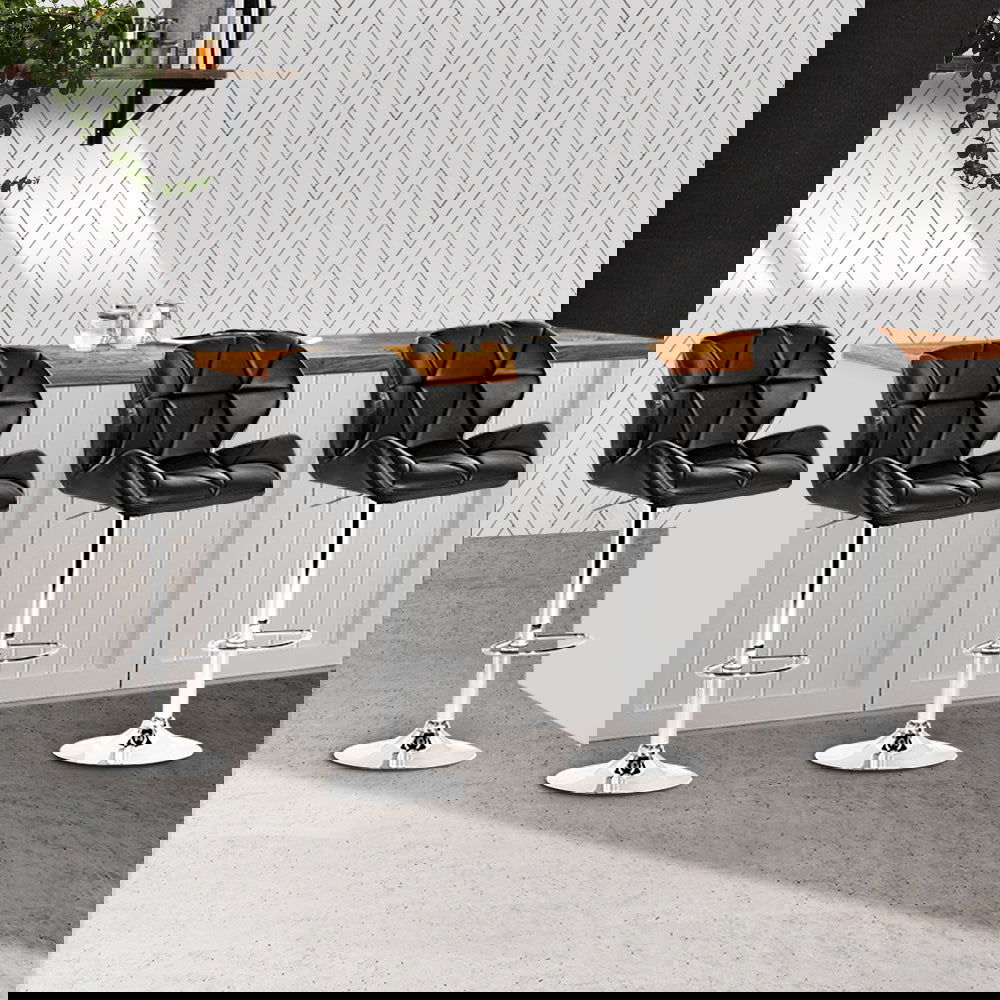 Artiss 4x Bar Stools Gas Lift Padded Leather Black - Cosy Abode