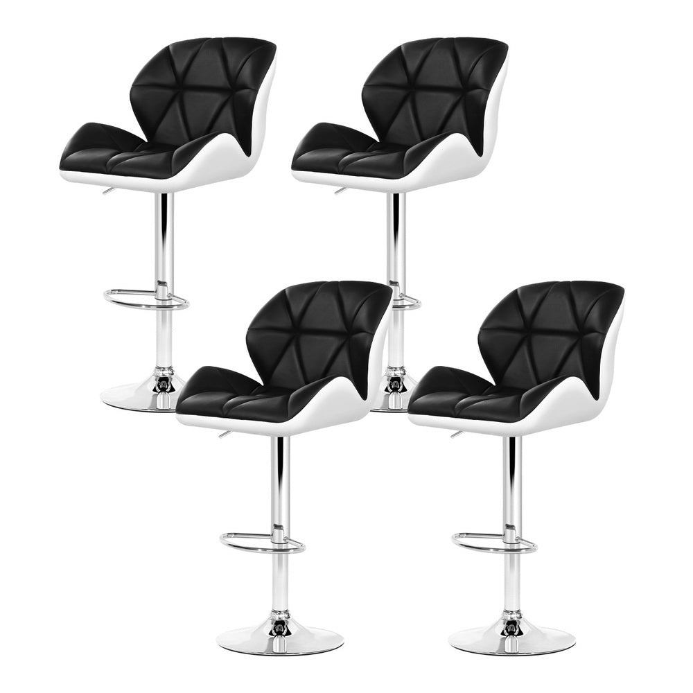 Artiss 4x Bar Stools Gas Lift Padded Leather Black & White - Cosy Abode