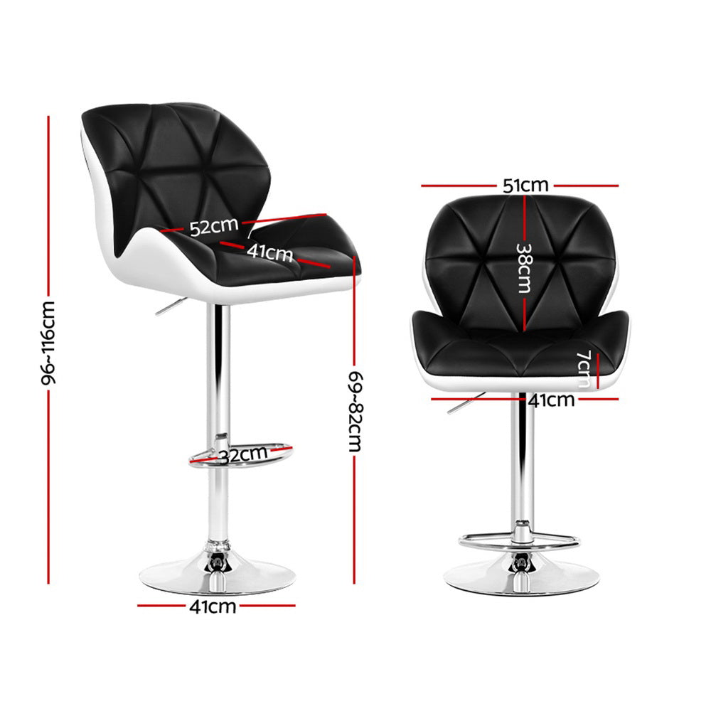 Artiss 4x Bar Stools Gas Lift Padded Leather Black & White - Cosy Abode