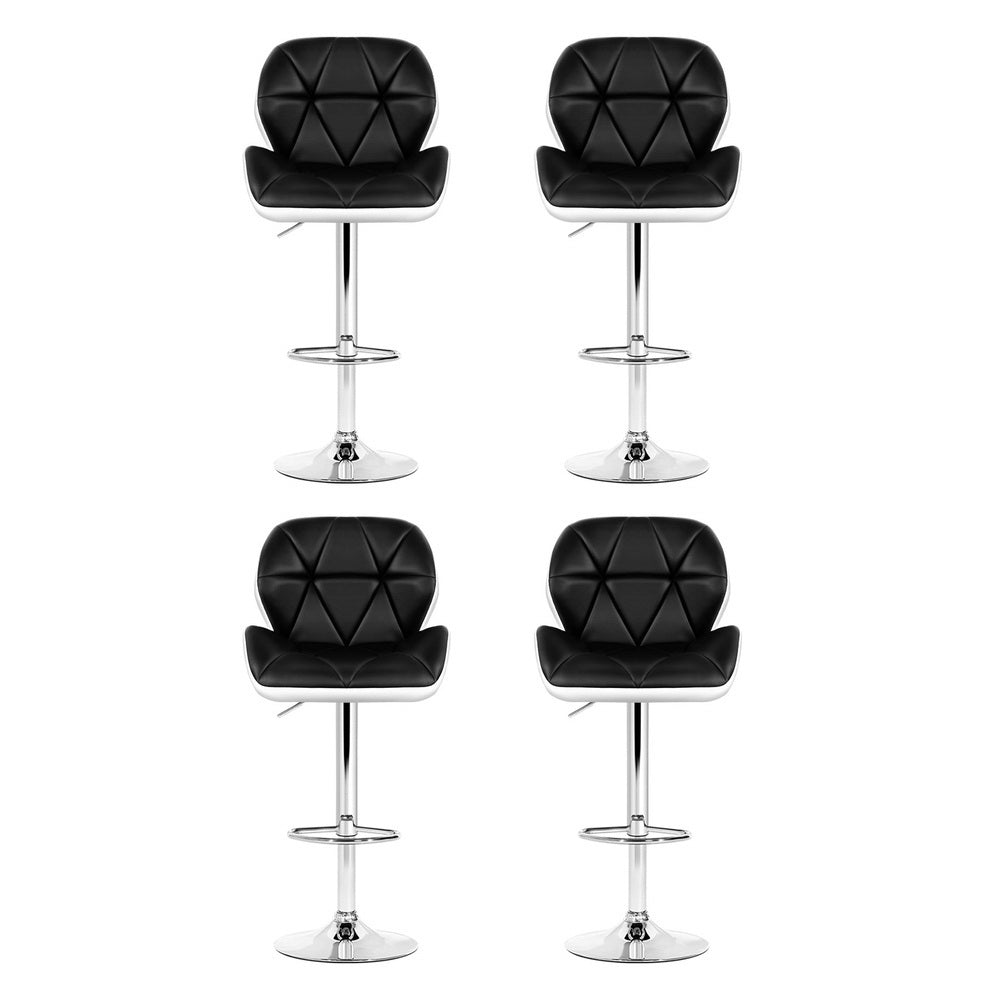 Artiss 4x Bar Stools Gas Lift Padded Leather Black & White - Cosy Abode