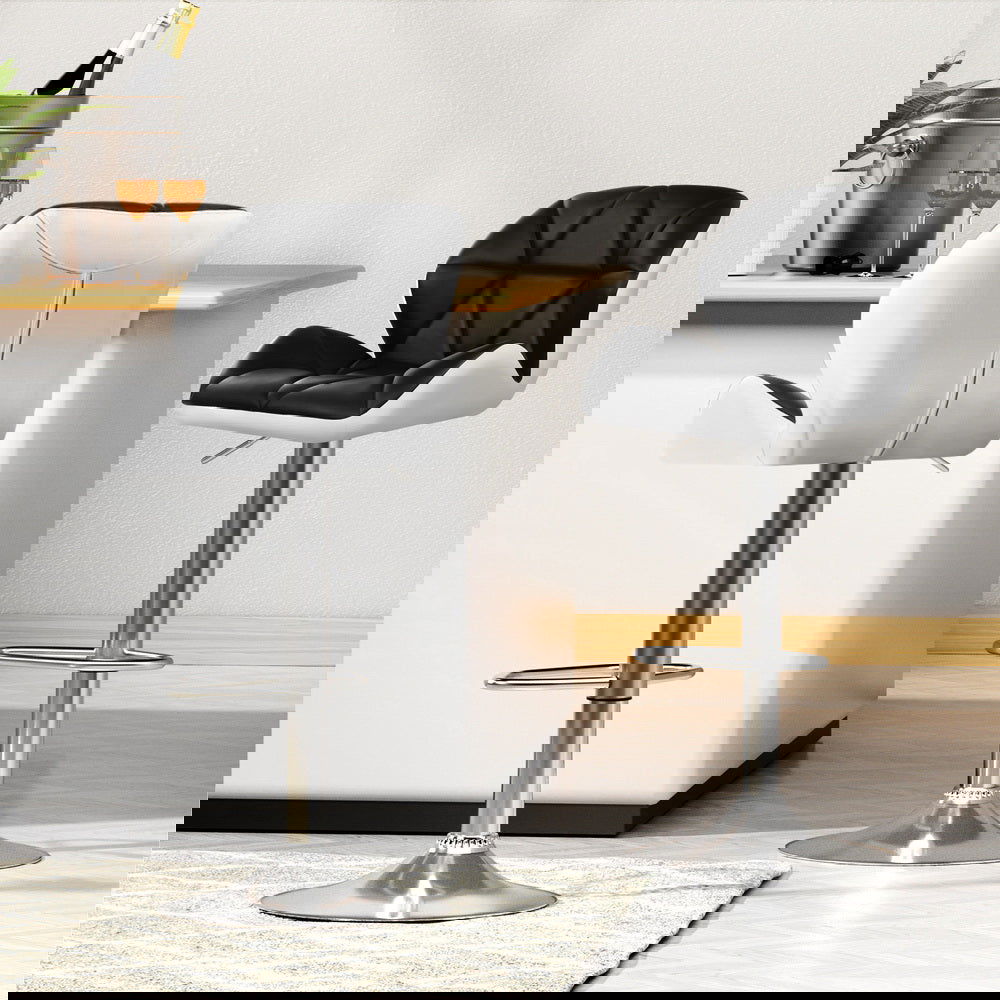 Artiss 4x Bar Stools Gas Lift Padded Leather Black & White - Cosy Abode