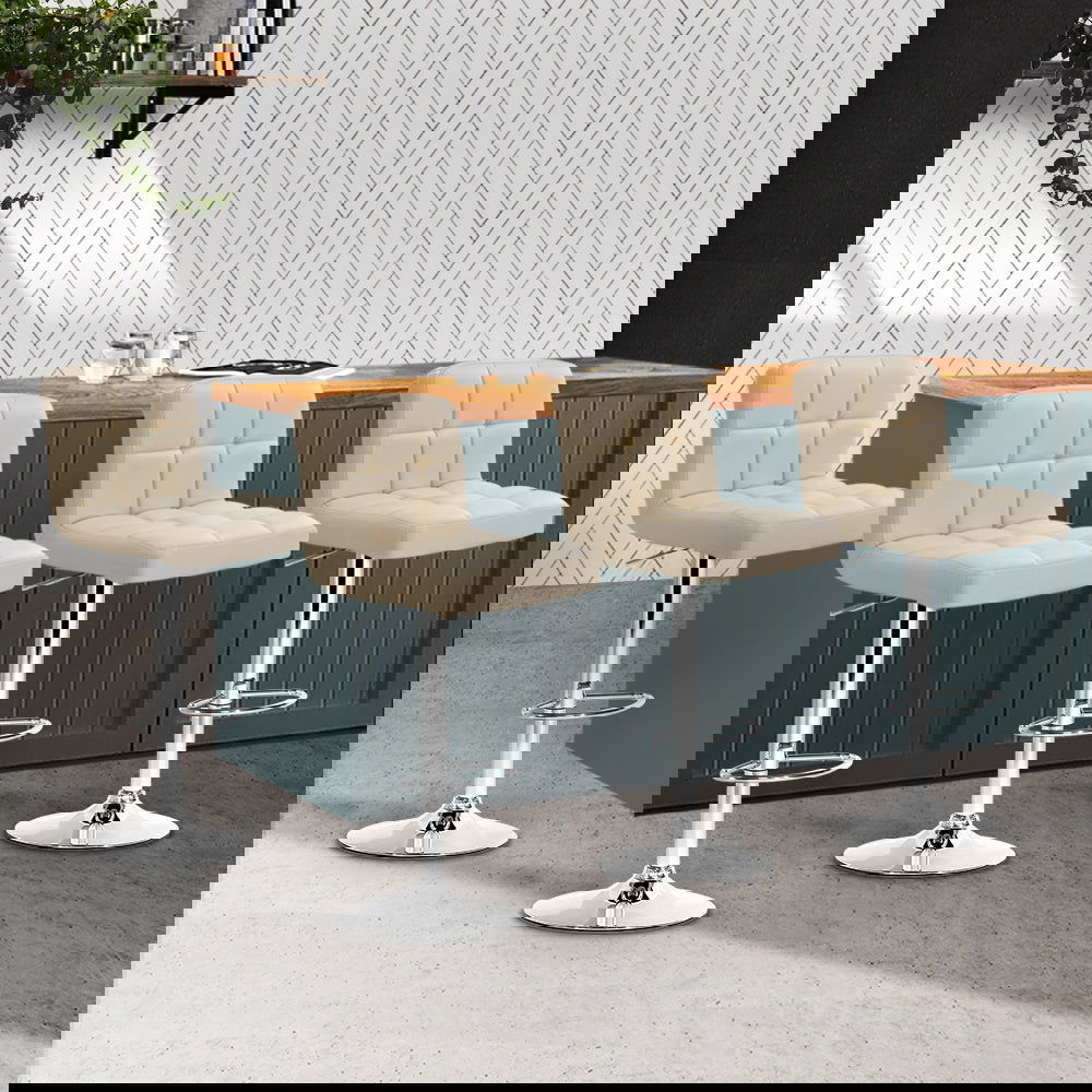 Artiss 4x Bar Stools Leather Gas Lift Beige - Cosy Abode