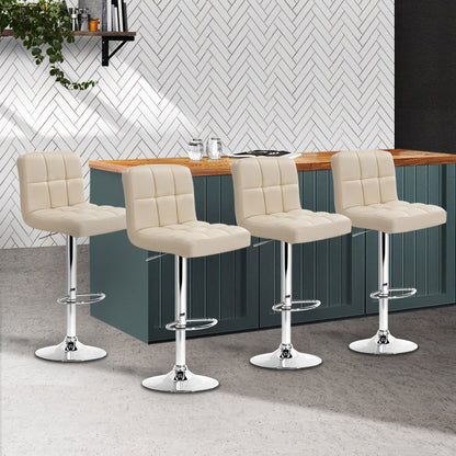 Artiss 4x Bar Stools Leather Gas Lift Beige - Cosy Abode