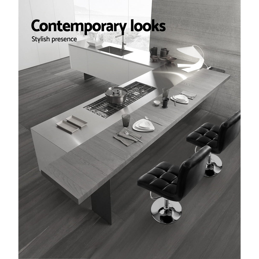 Artiss 4x Bar Stools Leather Gas Lift Black - Cosy Abode