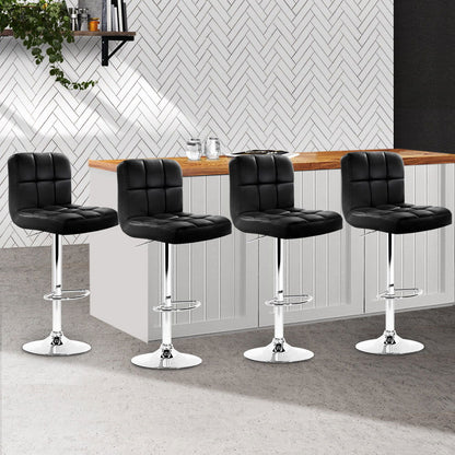 Artiss 4x Bar Stools Leather Gas Lift Black - Cosy Abode