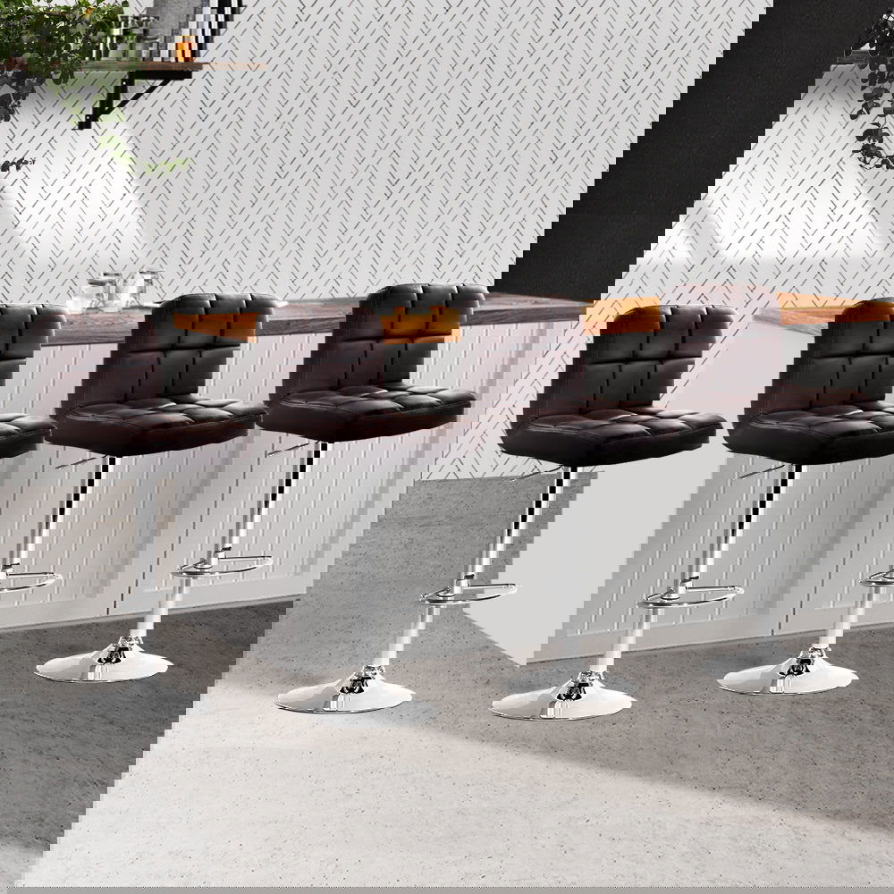 Artiss 4x Bar Stools Leather Gas Lift Brown - Cosy Abode