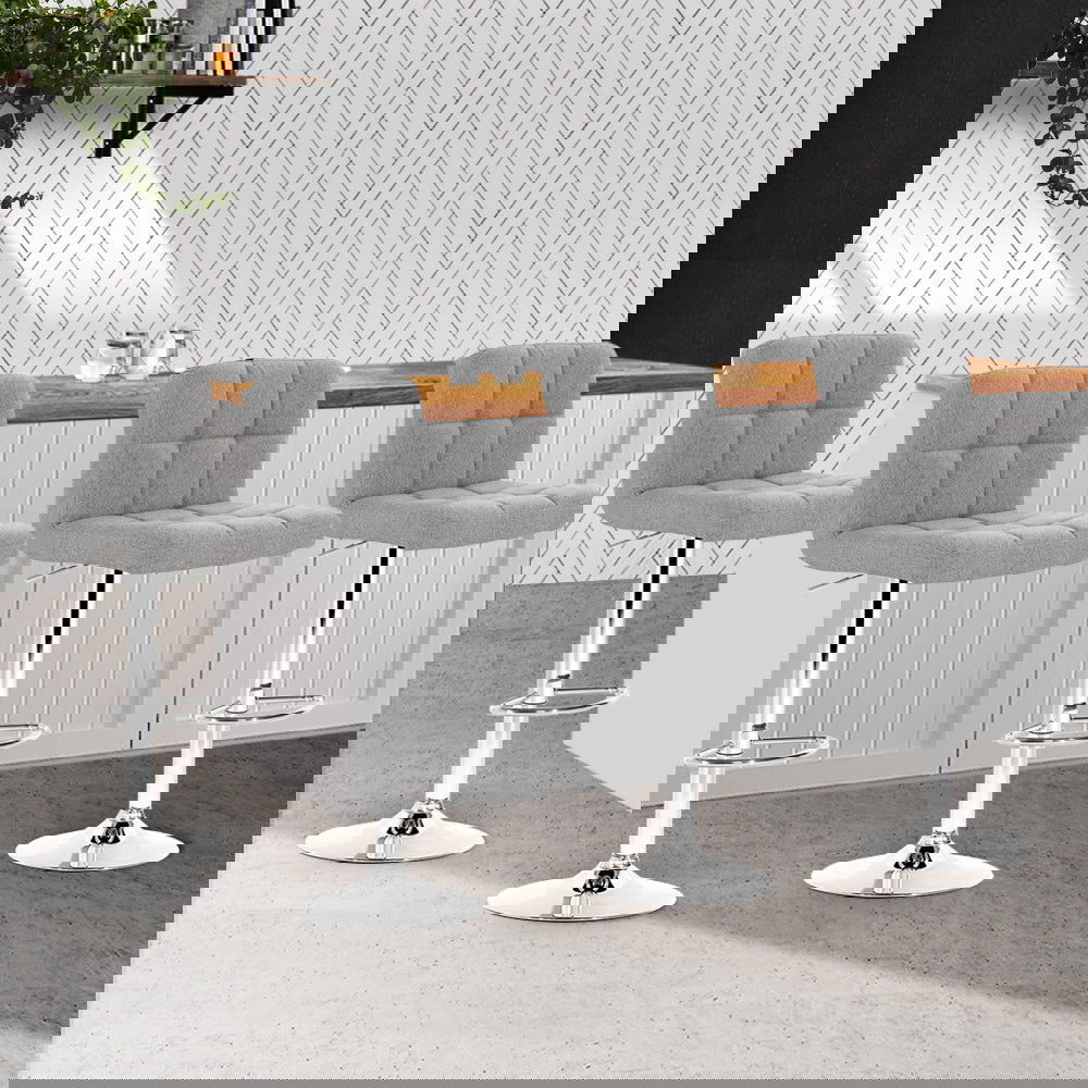 Artiss 4x Bar Stools Leather Gas Lift Grey - Cosy Abode