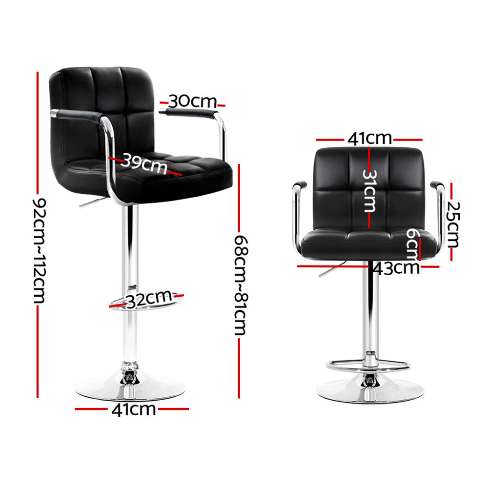 Artiss 4x Bar Stools Leather Gas Lift w/Armrest Black - Cosy Abode