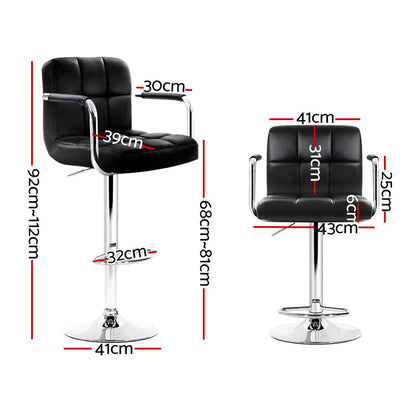 Artiss 4x Bar Stools Leather Gas Lift w/Armrest Black - Cosy Abode