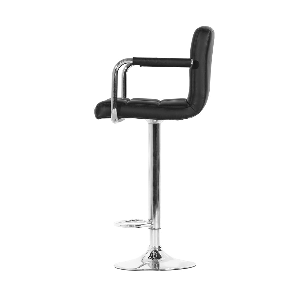 Artiss 4x Bar Stools Leather Gas Lift w/Armrest Black - Cosy Abode