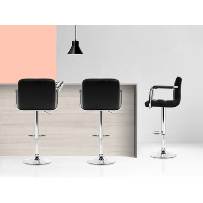 Artiss 4x Bar Stools Leather Gas Lift w/Armrest Black - Cosy Abode