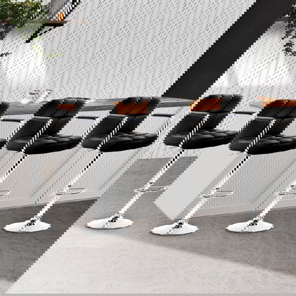 Artiss 4x Bar Stools Leather Gas Lift w/Armrest Black - Cosy Abode