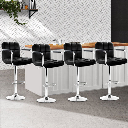 Artiss 4x Bar Stools Leather Gas Lift w/Armrest Black - Cosy Abode