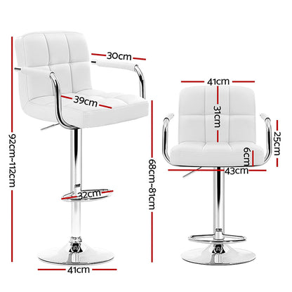 Artiss 4x Bar Stools Leather Gas Lift w/Armrest White - Cosy Abode