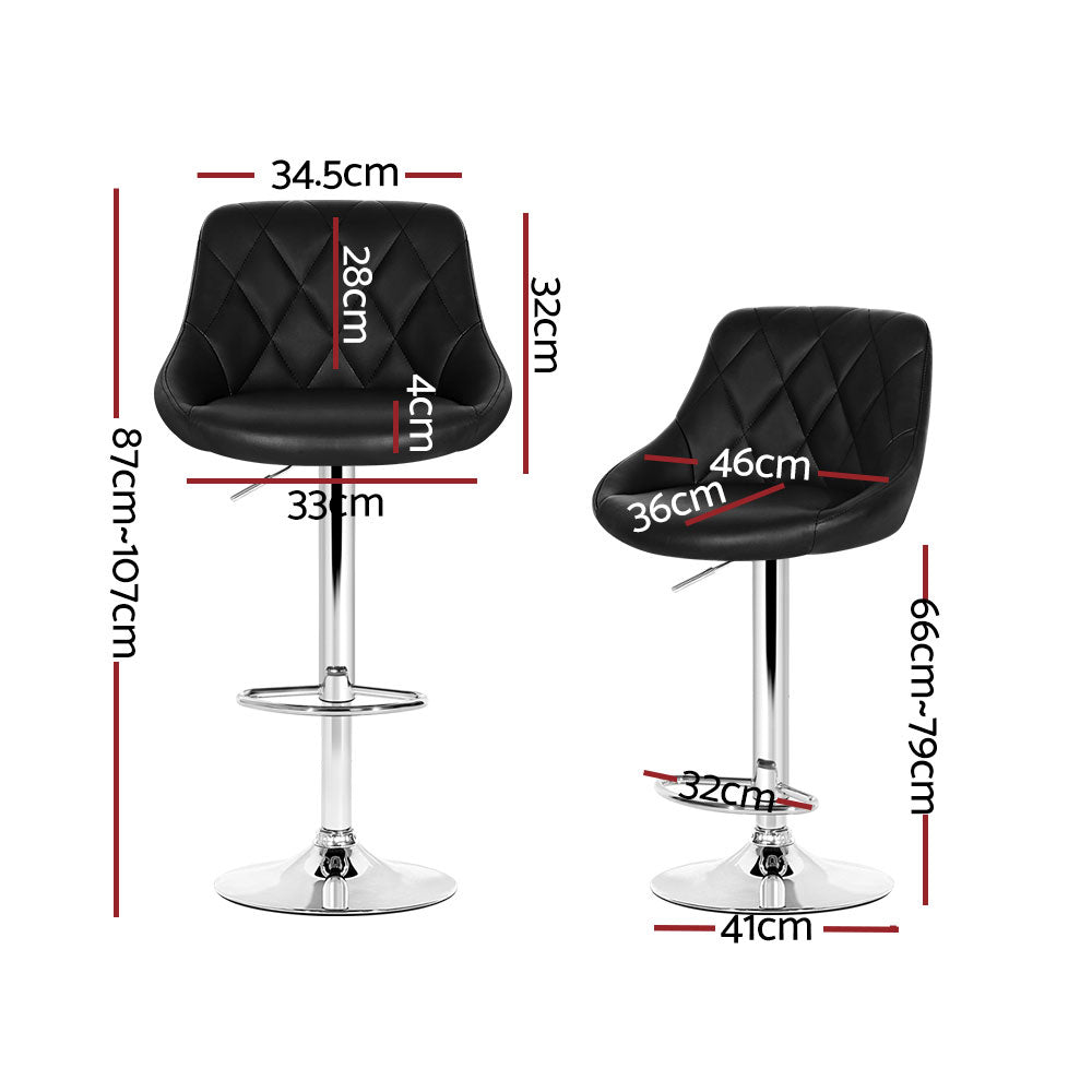 Artiss 4x Bar Stools Leather Padded Gas Lift Black - Cosy Abode