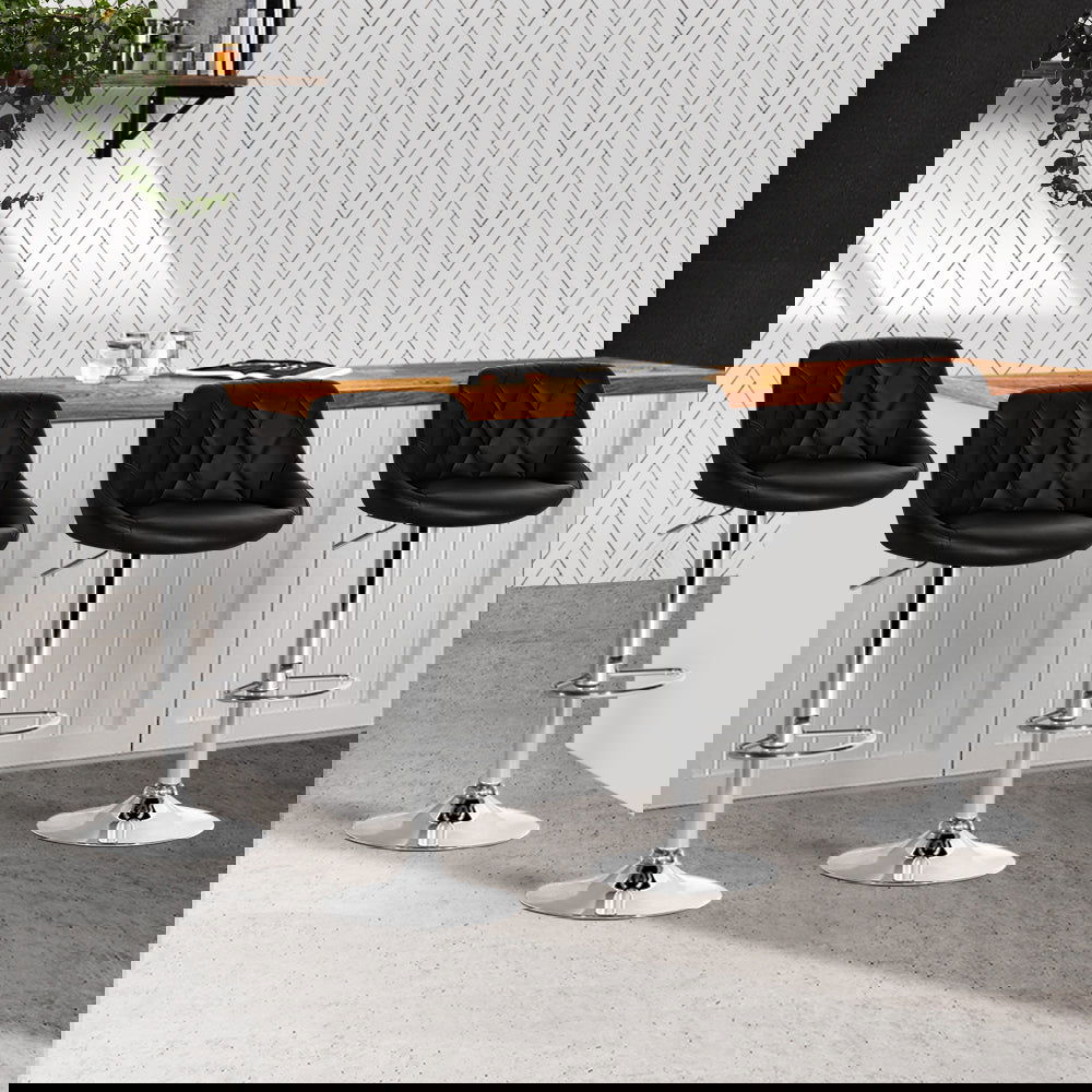 Artiss 4x Bar Stools Leather Padded Gas Lift Black - Cosy Abode