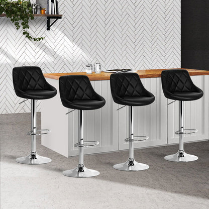 Artiss 4x Bar Stools Leather Padded Gas Lift Black - Cosy Abode