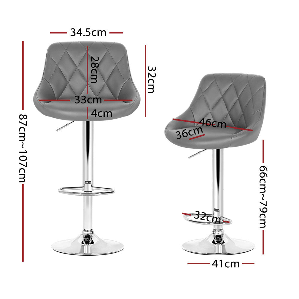 Artiss 4x Bar Stools Leather Padded Gas Lift Grey - Cosy Abode